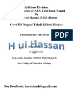 Syllabus Division Primary Classes of AJK Text Book Board by Husses Ul Hassan B.Ed (Hons) Govt P/S Nagyal Tehsil &distt Mirpur