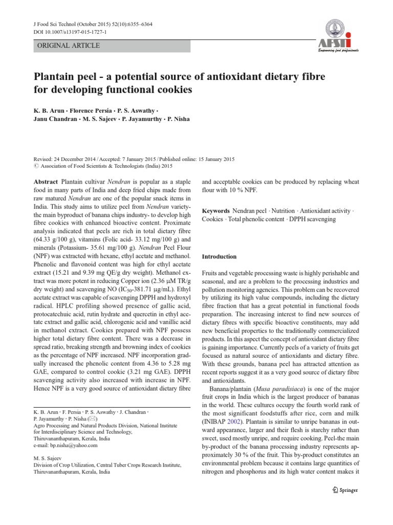 Arun Et Al 2015 Plantain Peel A Potential Source of Antioxidant Dietary