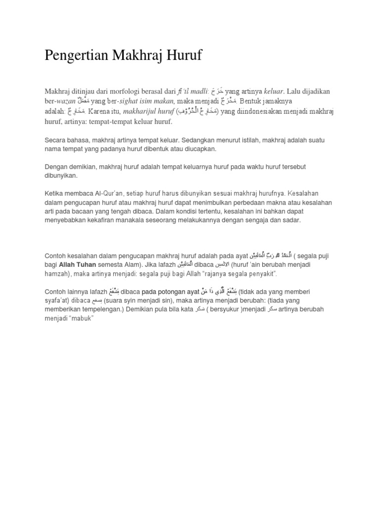 Pengertian Makhraj Huruf Pdf