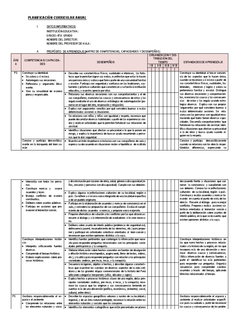 Planificación Anual 4to Grado Primaria | PDF | Información | Medios de ...