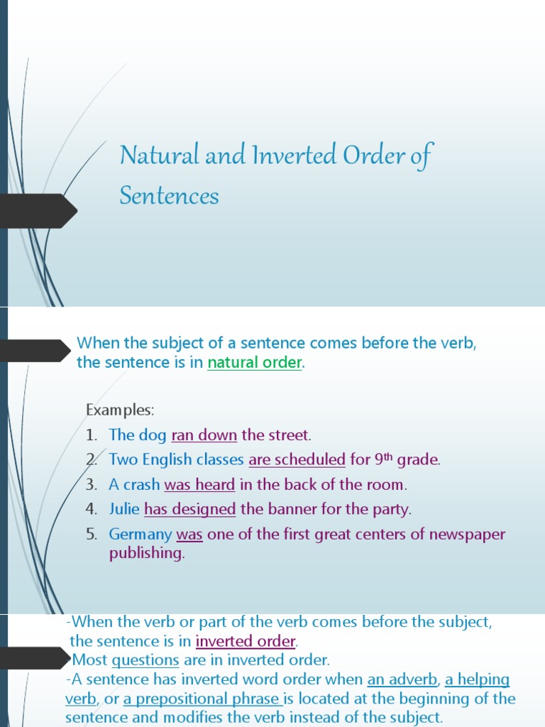 Natural And Inverted Order Of Sentences Verb English Language