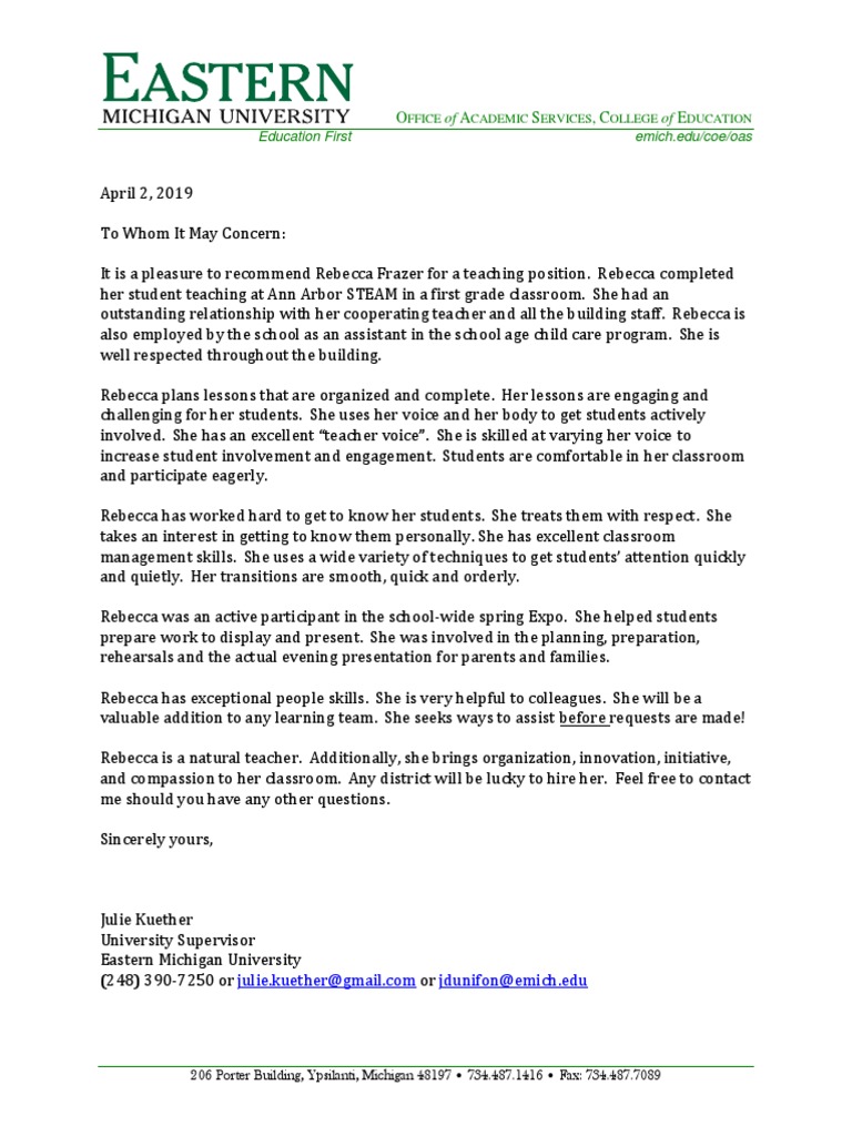 Recommendation for Rebecca Frazer | PDF | Career & Growth | Wellness