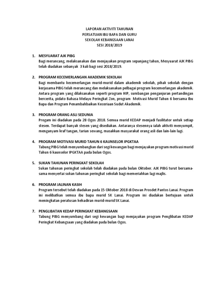 Laporan Aktiviti Tahunan 2018