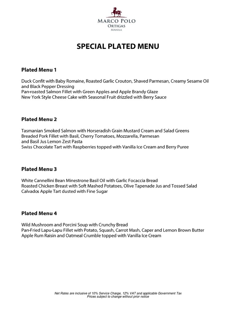 Special Plated Menus | PDF