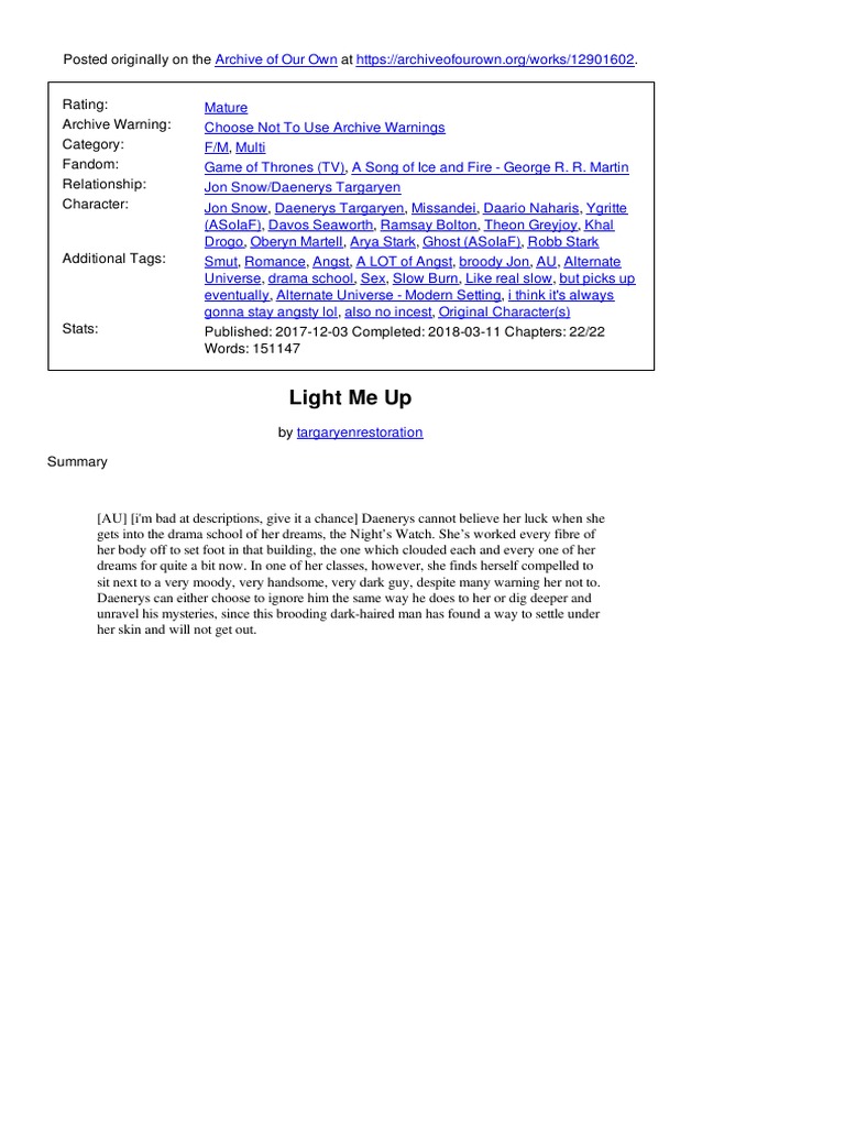 Light Me Up Pdf A Song Of Ice And Fire