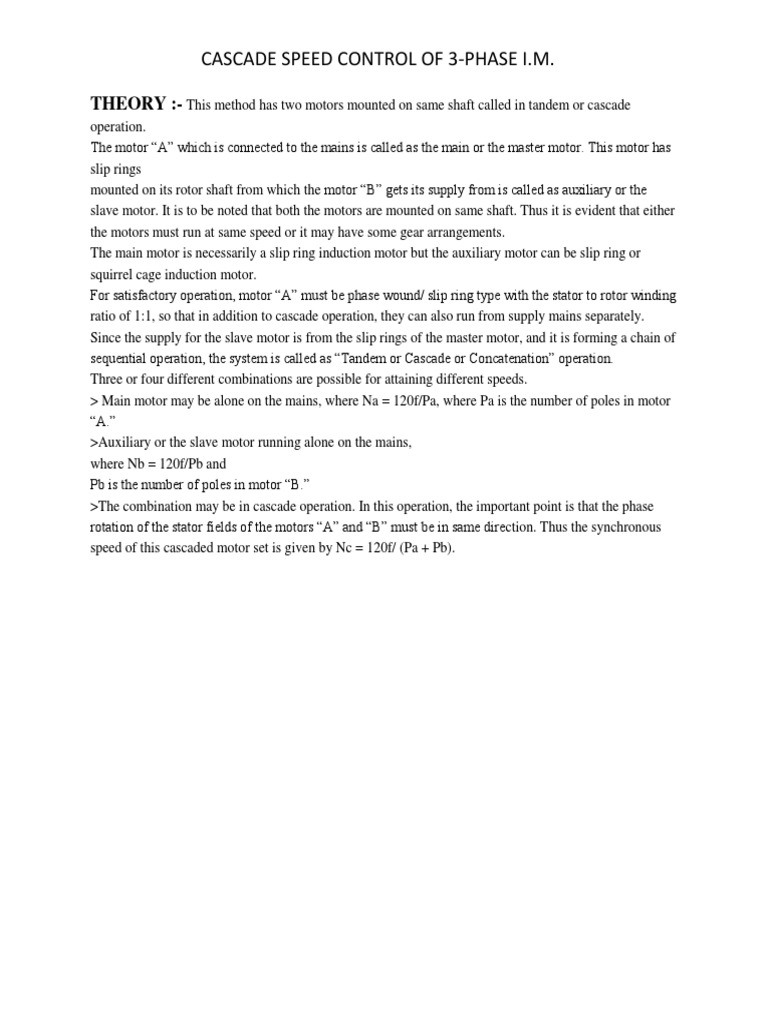 Cascade Speed Control of 3-Phase I.M.: Theory | PDF