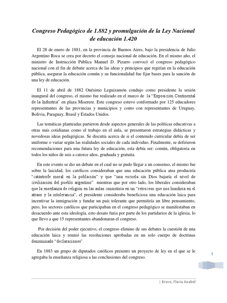 Ley Nacional de Educación 1420 en Argentina | PDF | Educación primaria ...