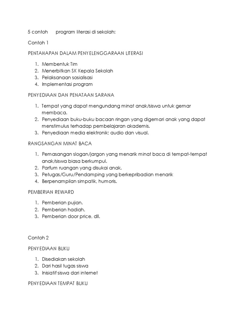 Contoh Program Literasi Sekolah | PDF | Karier & Perkembangan | Kajian ...