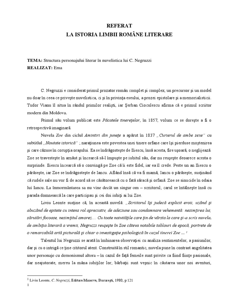 Structura Personajului Literar În Nuvelistica Lui C. Negruzzi | PDF
