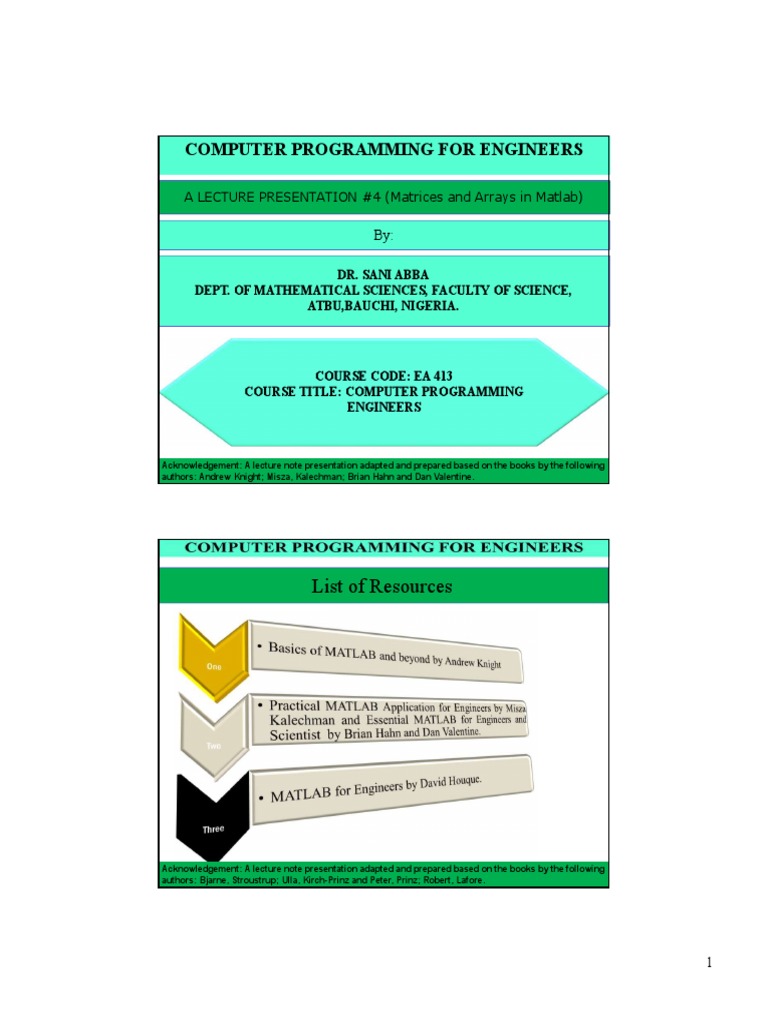 Computer Programming For Engineers: List of Resources | PDF | Matrix ...