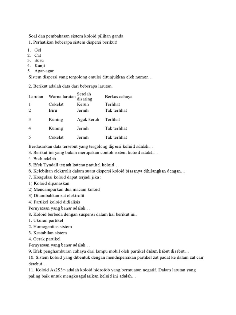Soal Sistem Koloid