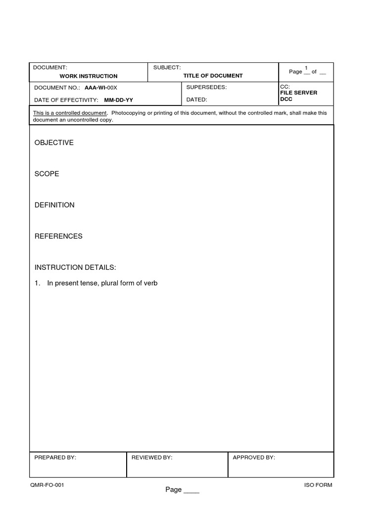 ISO Work Instruction Template | PDF
