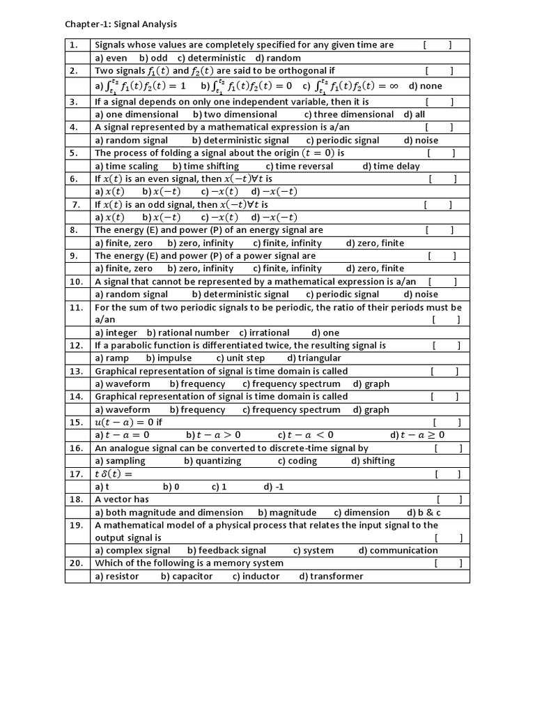 Signals and Systems MCQ Collection | PDF | Spectral Density | Sampling ...