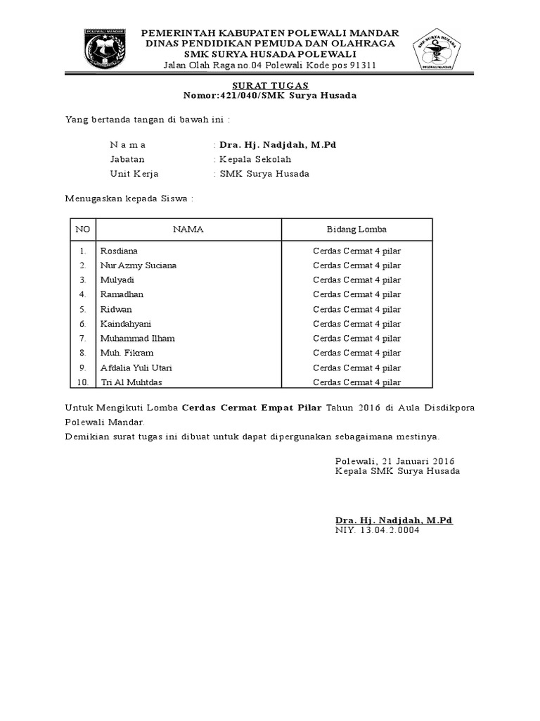 Surat Tugas Lomba Pdf