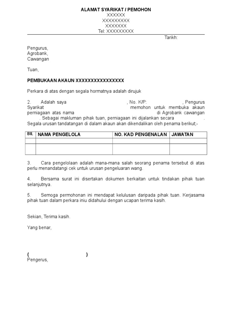 Surat Buka Akaun Bank / Contoh Surat Rasmi Buka Akaun Bank Rasmi F