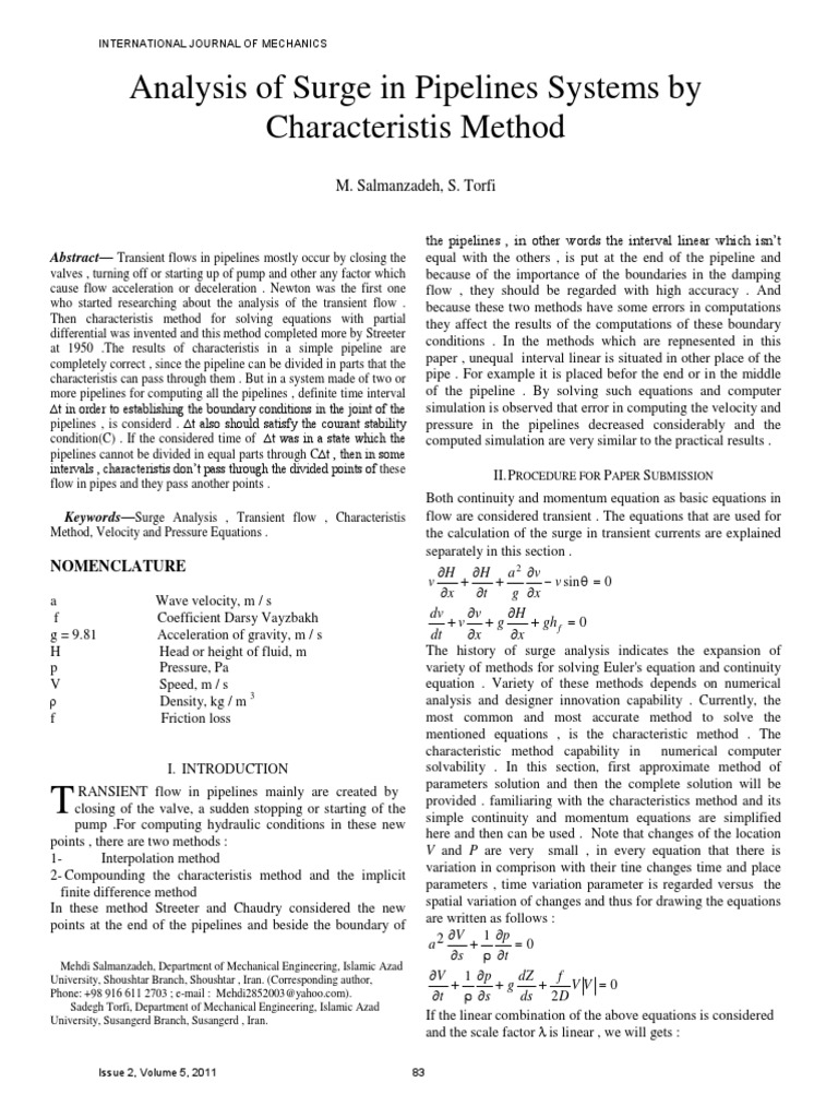 Surge Analysis Using Characteristics Method | PDF | Fluid Dynamics ...