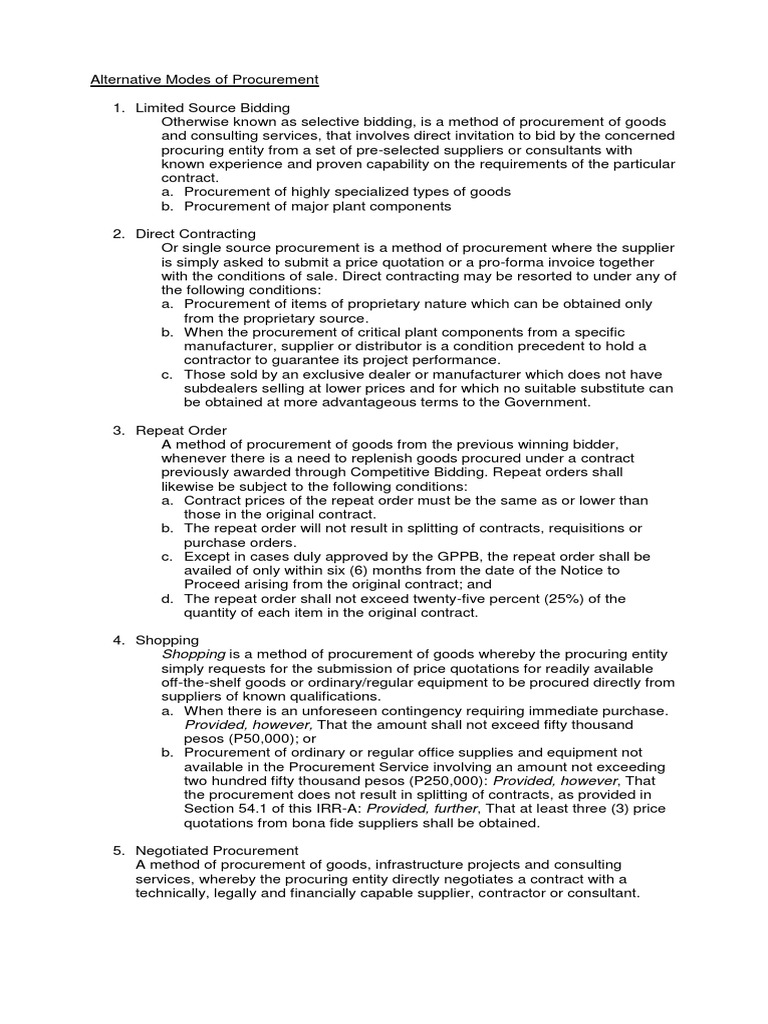 Alternative Modes of Procurement | PDF | Procurement | Business
