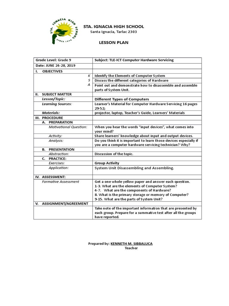 Sta. Ignacia High School Lesson Plan | PDF | Lesson Plan | Input/Output