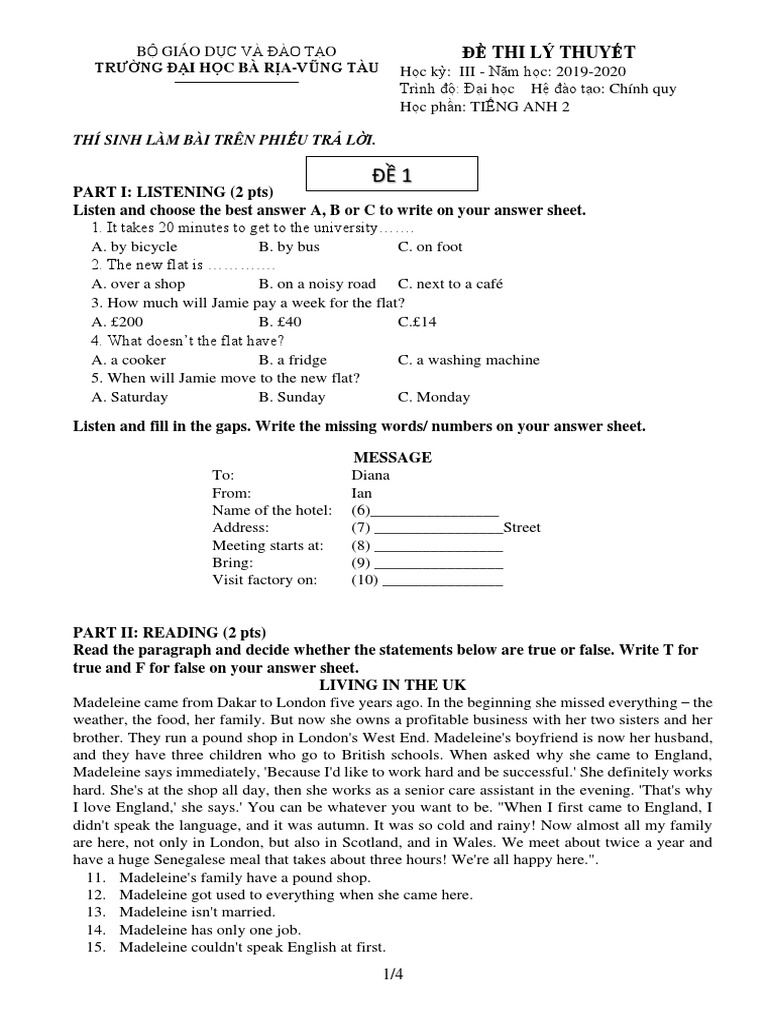 E2 Final Test 1 Pdf Learning Educational Stages