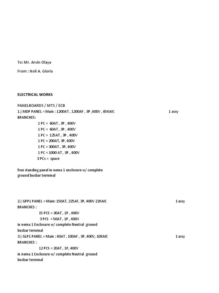 Electrical Panel Board PDF Power (Physics) Manufactured Goods