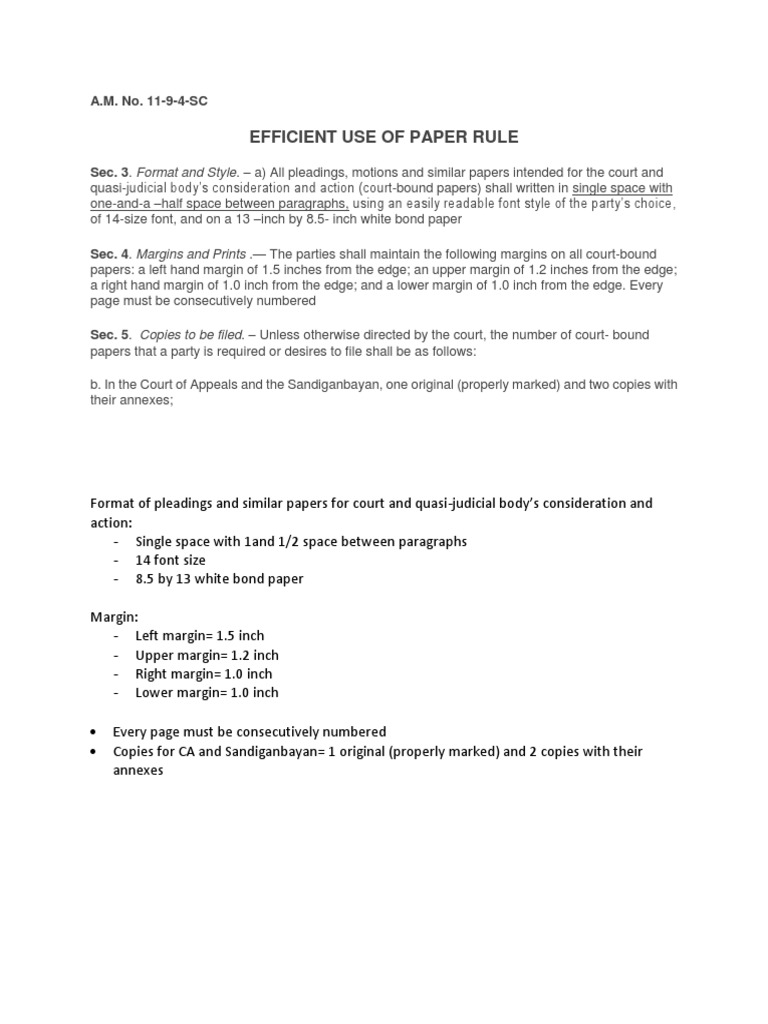 Efficient Paper Rule for Court Documents | PDF