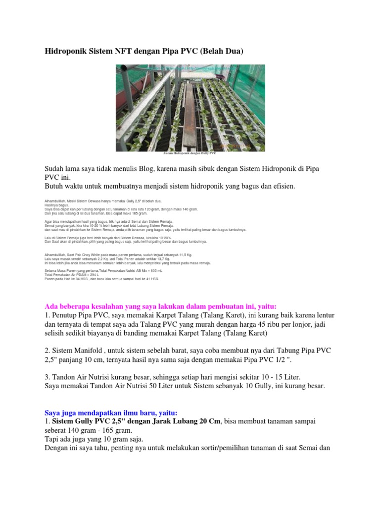 Hidroponik Sistem NFT Dengan Pipa PVC PDF