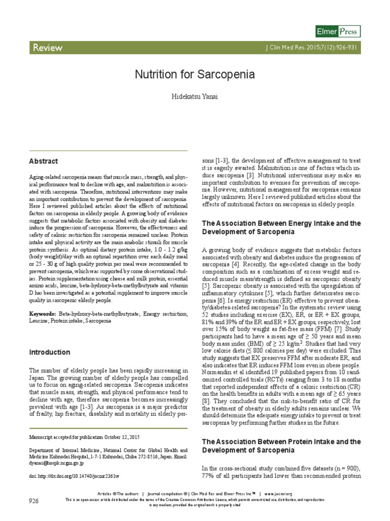 Nutrition For Sarcopenia | PDF | Leucine | Calorie Restriction