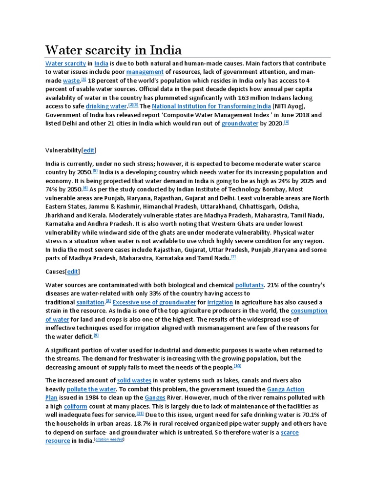 Water Scarcity in India | PDF | Water Resources | Water Scarcity