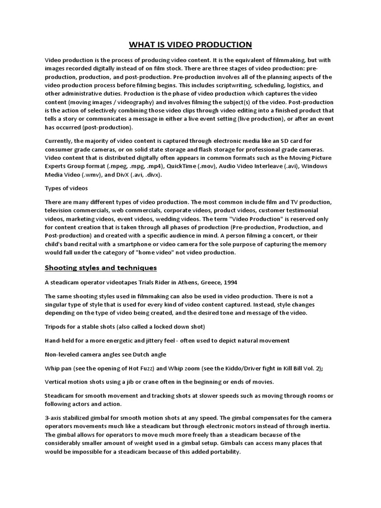 What Is Video Production PDF Media Technology Television