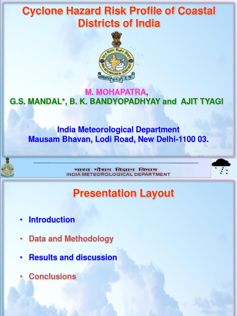 Cyclone Hazard Risk Profile of Coastal Districts of India:, G.S. Mandal ...