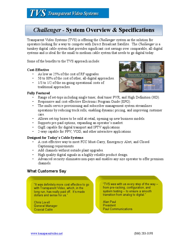System Overview Specifications PDF Cable Television Set Top Box