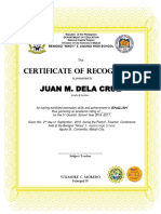 Certificate of Recognition Juan M. Dela Cruz: Benigno "Ninoy" S. Aquino High School
