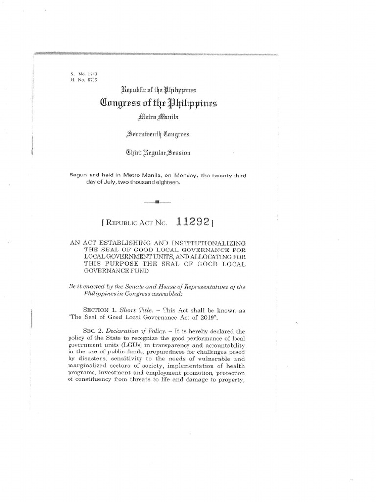 RA-11292 - SGLG Law of 2019 | PDF