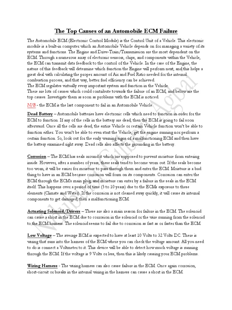 Top Causes of An ECM Failure | PDF | Voltage | Car