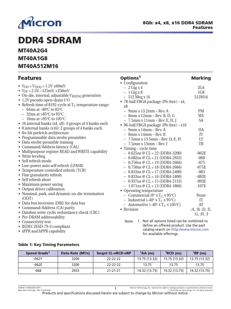 8GB DDR4 SDRAM Specifications | PDF | Dynamic Random Access Memory ...