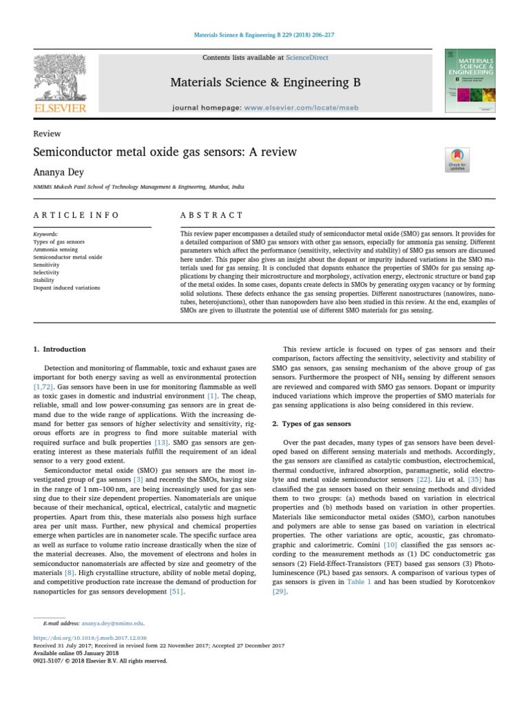 Semiconductor Metal Oxide Gas Sensors MSE B 2018 | PDF | Semiconductors ...