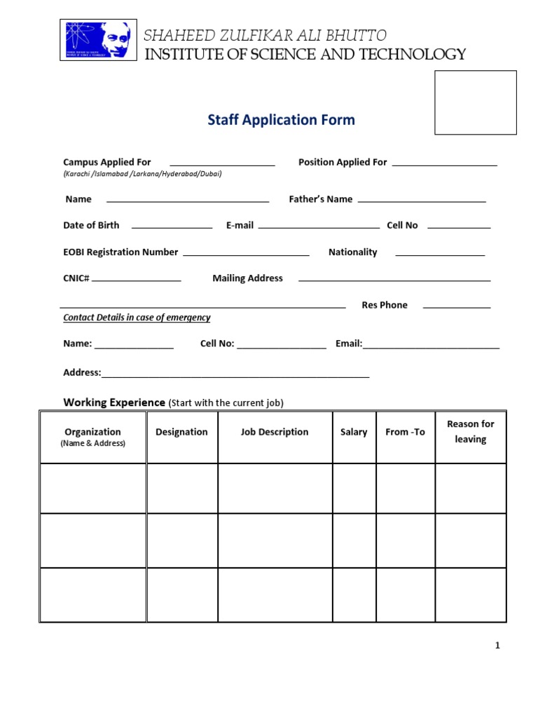 Staff Application Form | PDF | Employment | Business