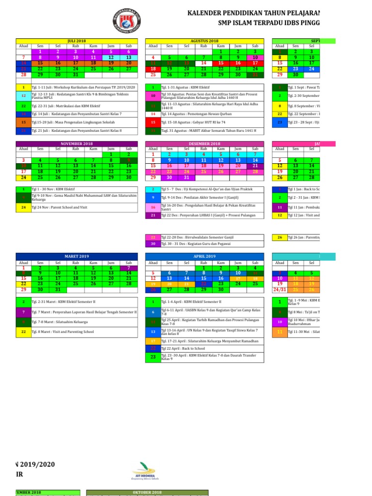 Kalender Pendidikan Tahun Pelajaran 2019/2020 SMP Islam Terpadu Idbs