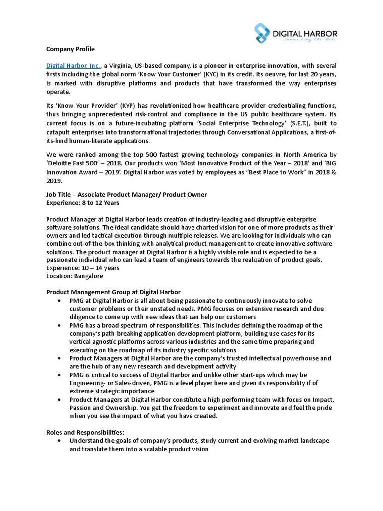 Digital Harbor, Inc. Company Profile PDF Innovation Use Case