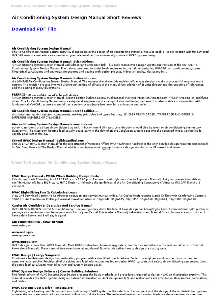 Air Conditioning System Design Manual | PDF | Hvac | Heating ...