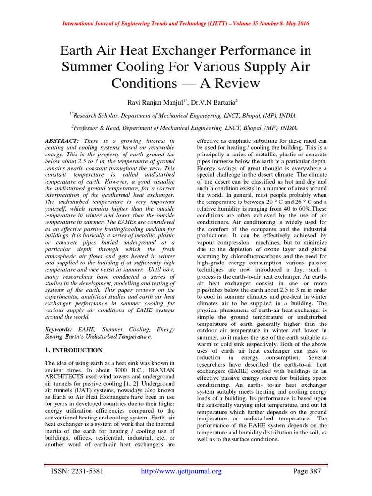 Earth Air Heat Exchanger Performance | PDF | Hvac | Air Conditioning
