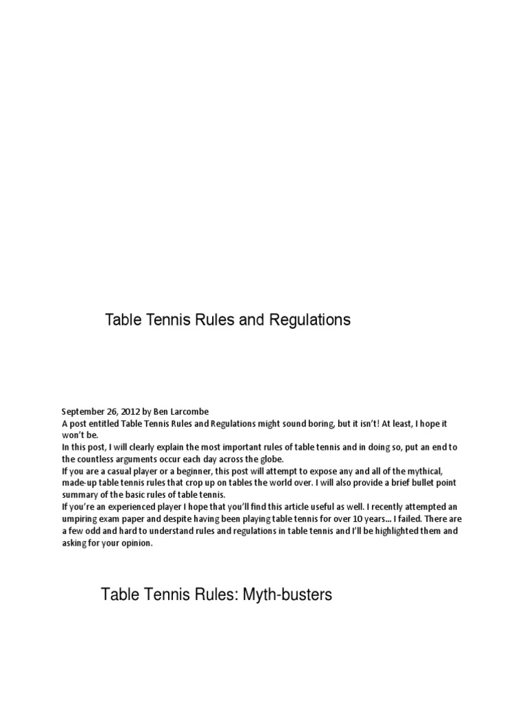 Table Tennis Rules and Regulations PDF Table Tennis Leisure