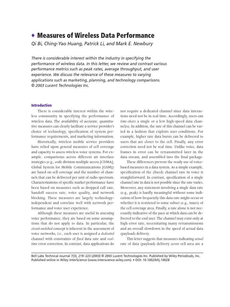 Measures of Wireless Data Performance | PDF | Internet Protocol Suite | 3 G