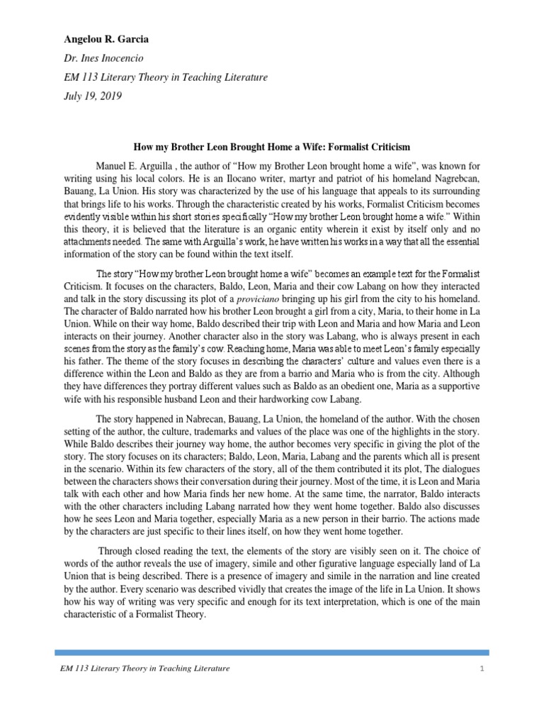 Formalist Analysis | PDF | Id