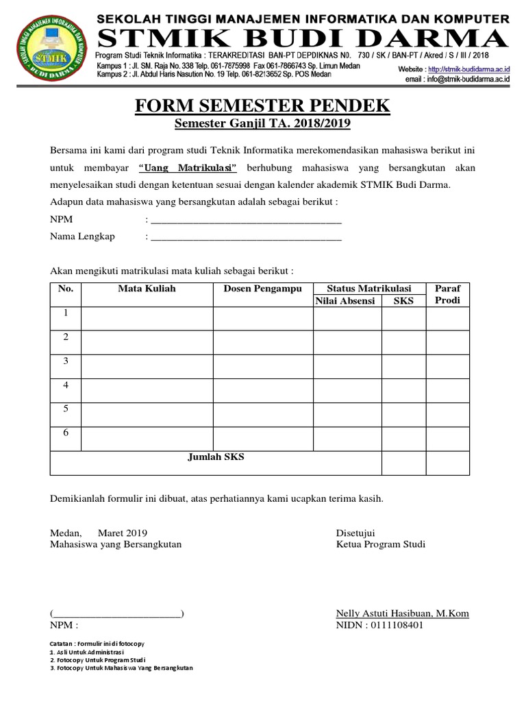 Formulir Semester Pendek Teknik Informatika | PDF | Karier & Perkembangan