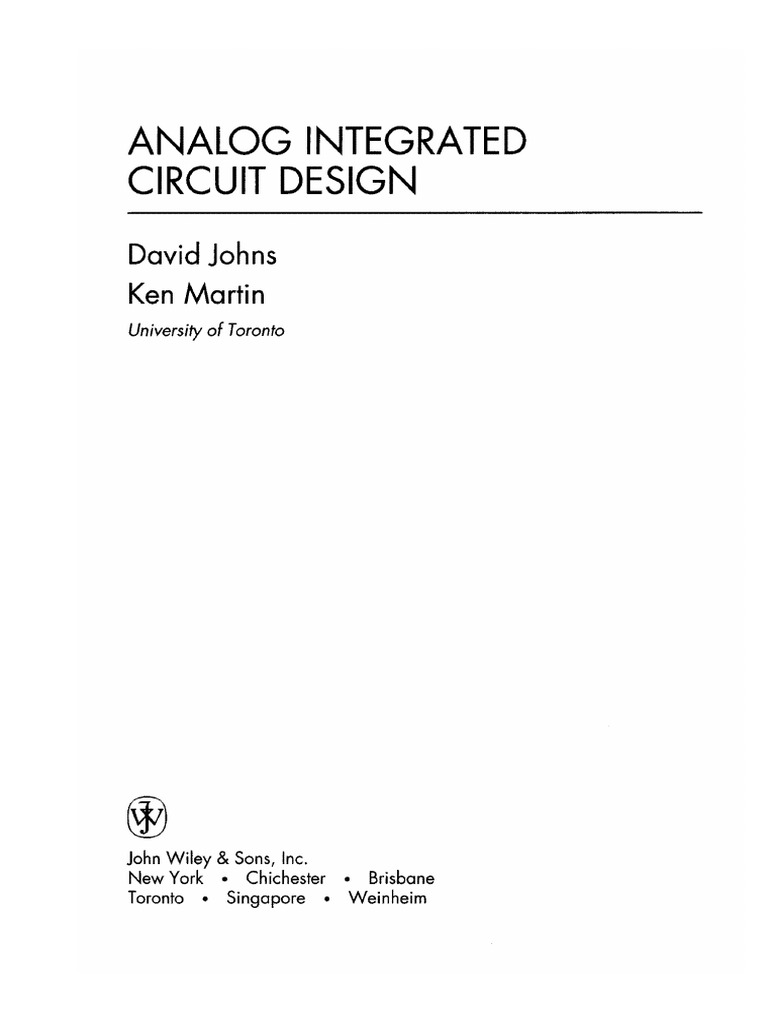 Analog Integrated Circuit Design, Johns and Martin PDF PDF