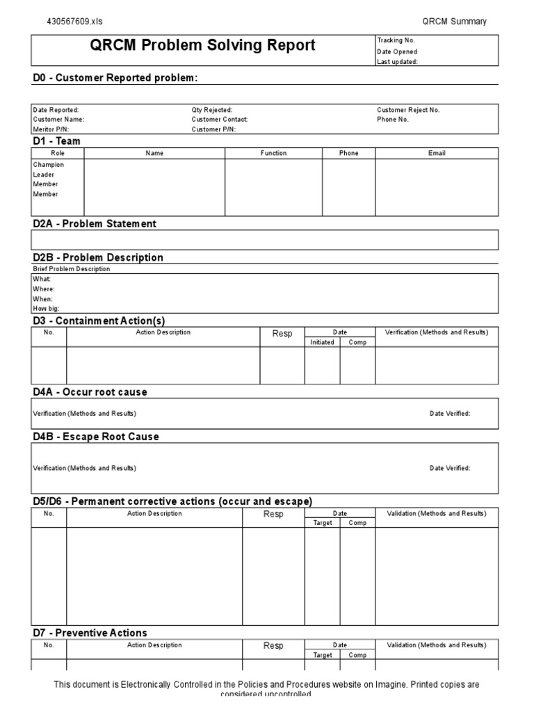 QRCM Problem Solving Report Template | PDF | Hypothesis | Microsoft Excel