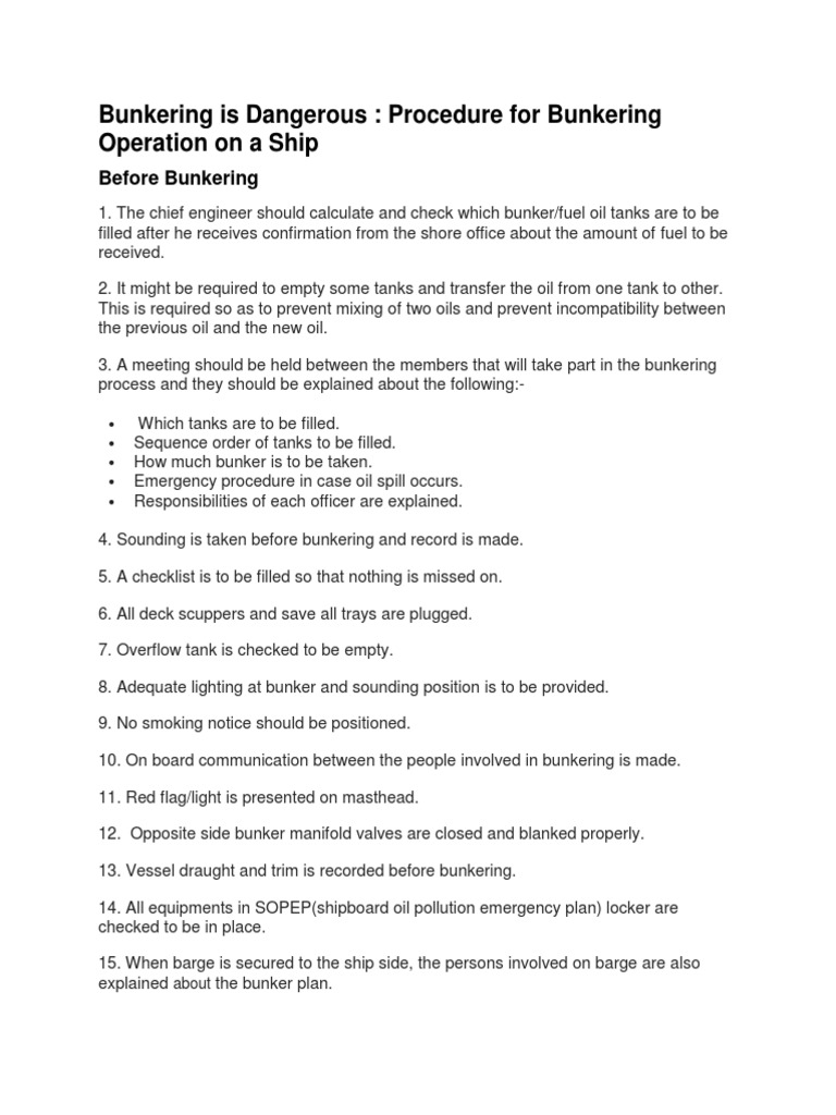 Bunkering Is Dangerous: Procedure For Bunkering Operation On A Ship ...