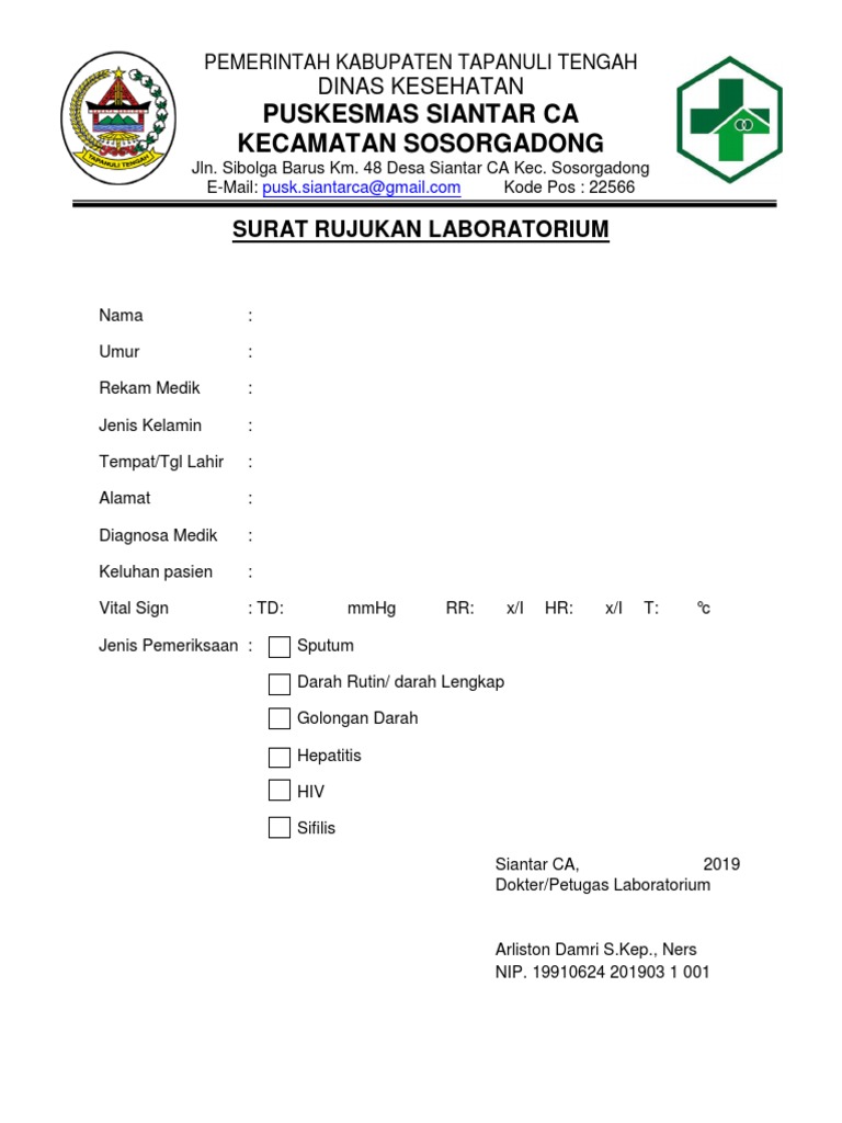 Surat Rujukan Laboratorium Puskesmas | PDF
