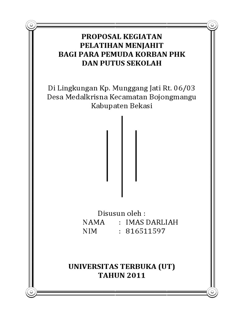 Proposal Kegiatan Pelatihan Menjahit Bagi Para Pemuda Korban Phk Dan Putus Sekolah